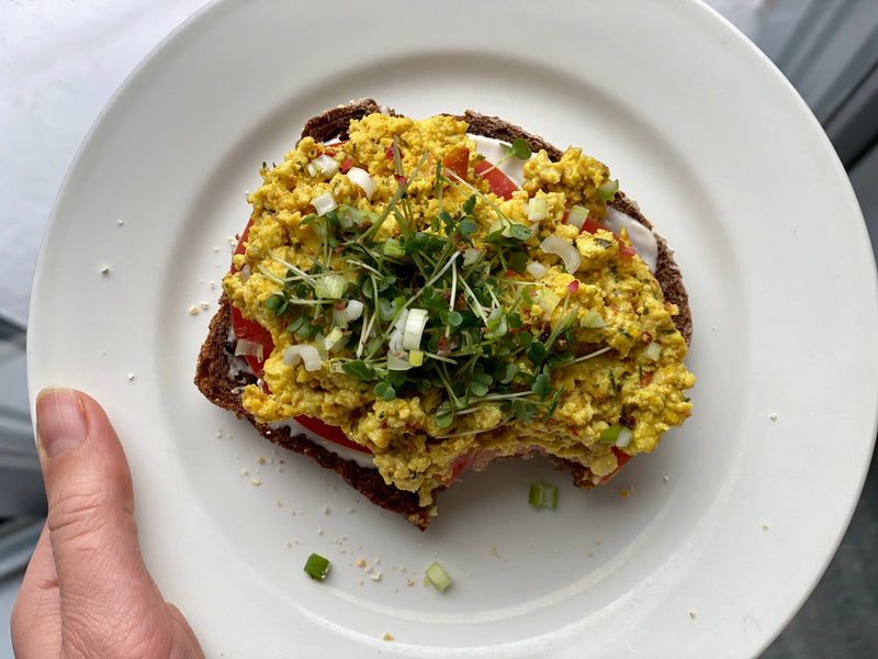 Open-face Eggless Salad Sandwiches on Pumpernickel Bread